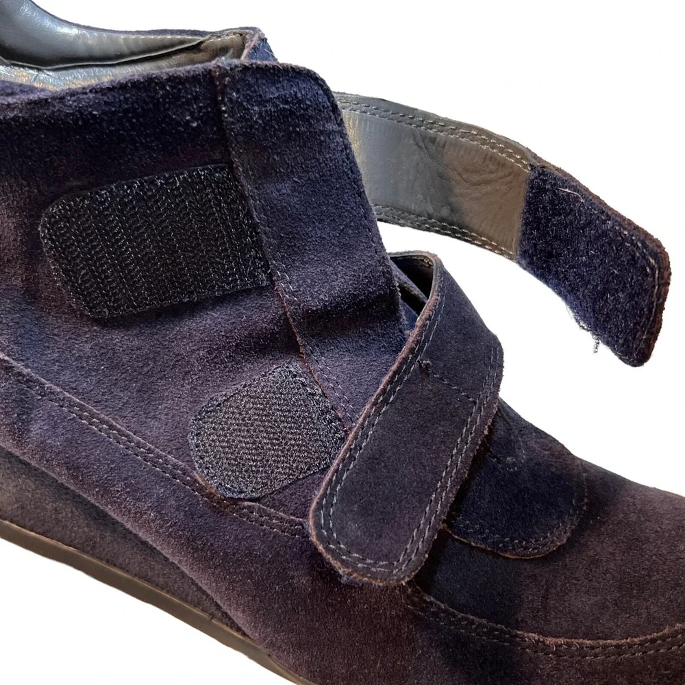 Aerosoles Best Fit Suede Leather Wedge Sneaker 8.5 Navy Blue Hook & Loop Closure